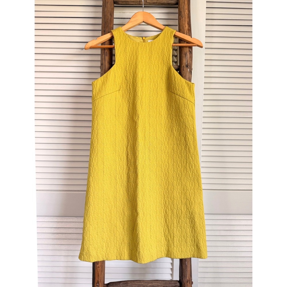 HM  Yellow/Green Textured Sleeveless Shift Mini Dress Size 4